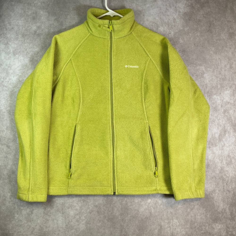Columbia Fleece Jacket Womens Medium Yellow Full Zip Outdoor Hiking Climbing
